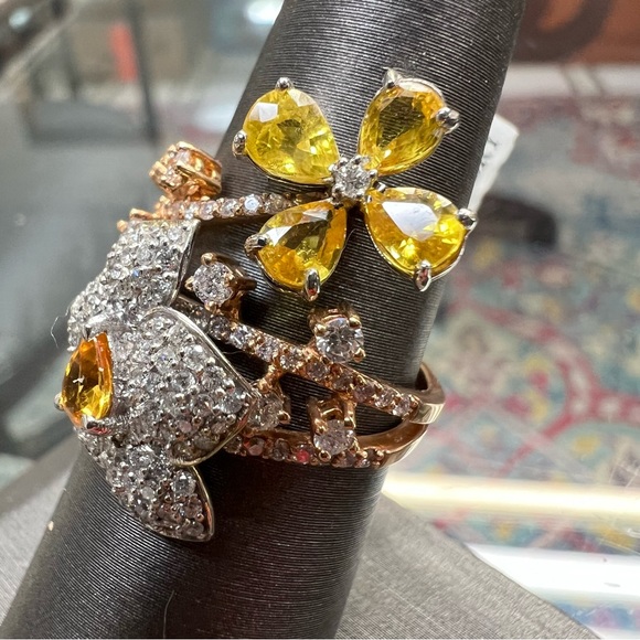 14k Rose Gold Diamond & Yellow Sapphire Ring - Picture 9 of 10